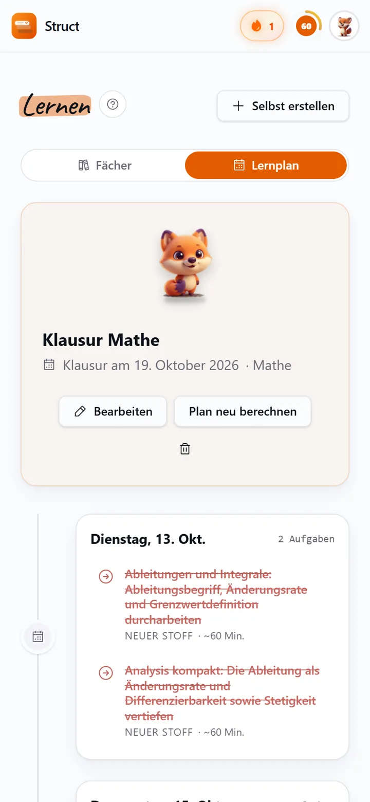 Struct App: Ein Lernplan bis zur Klausur