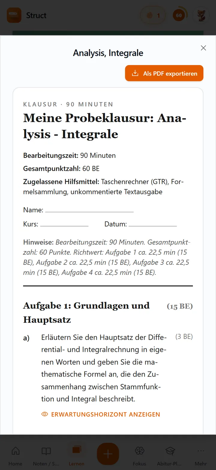 Struct App: Probeklausur wie am Prüfungstag