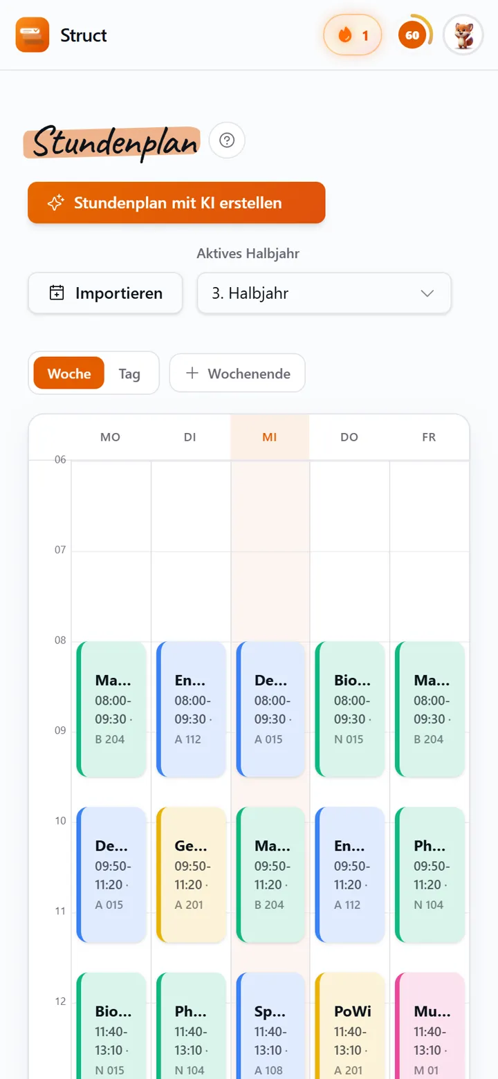 Struct App: Stundenplan in Minuten